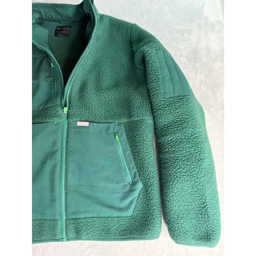 FIGS On-Shift Sherpa Jacket Green Full Zip Fleece Scrub Coat large